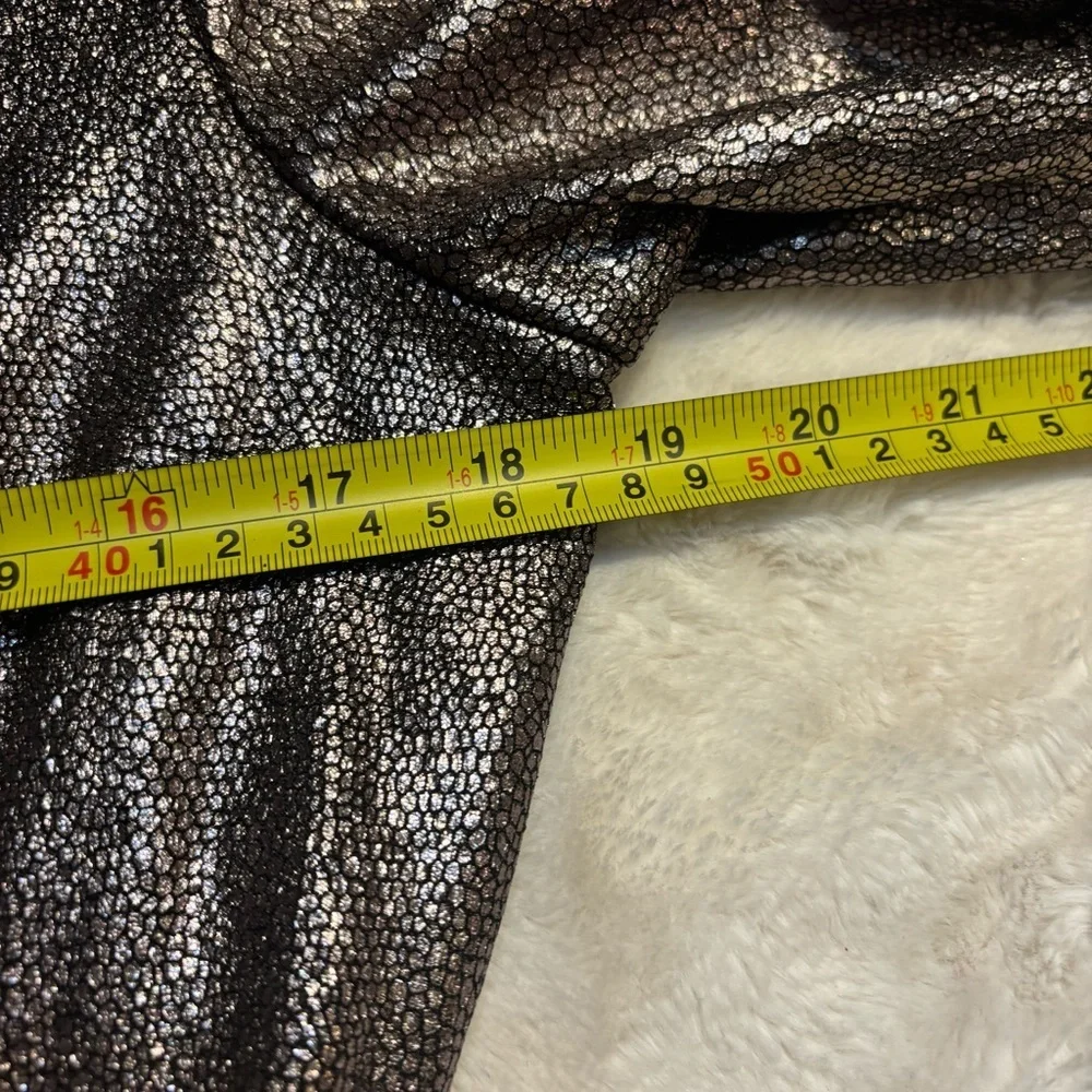NWT Nina Leonard Jumpsuit Medium Metallic Silver Reptile Print Black Pants Flowy - Picture 10 of 15